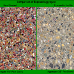 This gives you a side by side comparison between the difference Hand seeded Exposed Aggregate and Exposed in the Mix